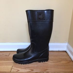 Sperry Rain boots, Black with purple felt lining, size 7
